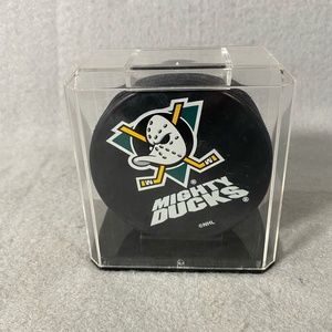 Vintage Anaheim Mighty Pucks Hockey Puck W/ Display Case